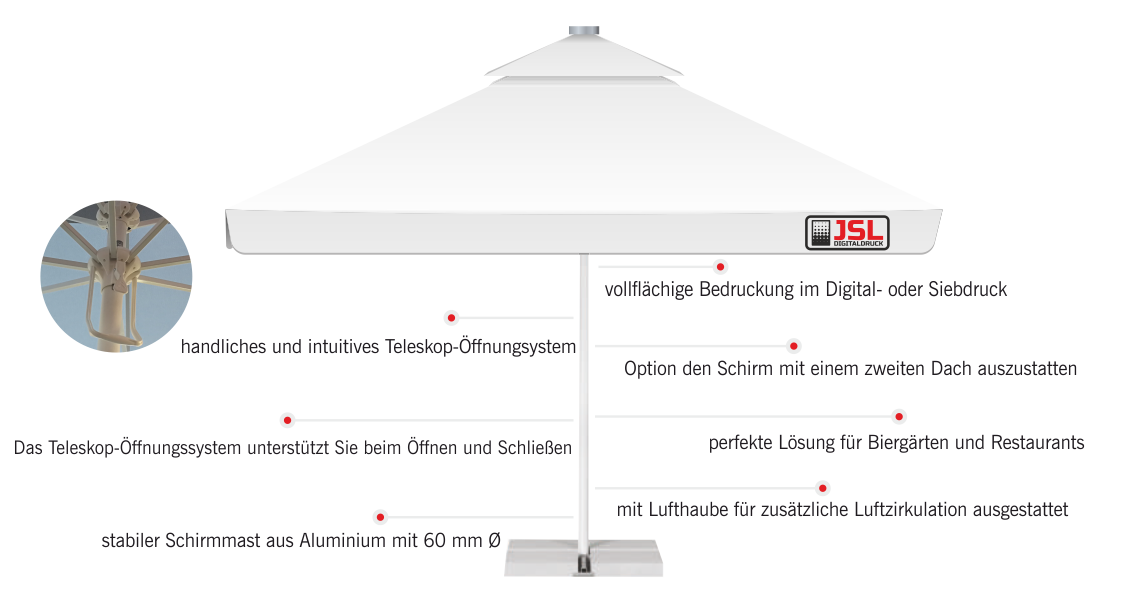 Sonnenschirme bedruckt nach Ihren Wünschen | JSL Digitaldruck